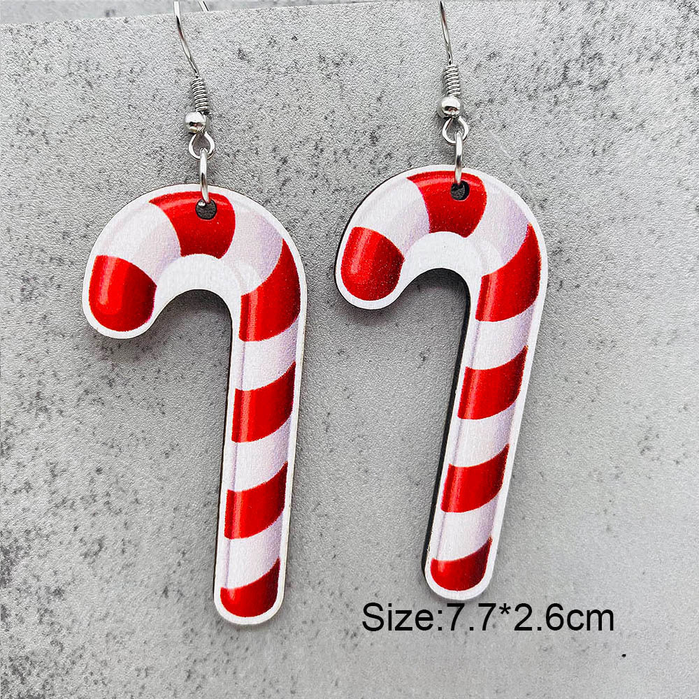 Wholesale Christmas Candy Cane Cane Wooden Earrings